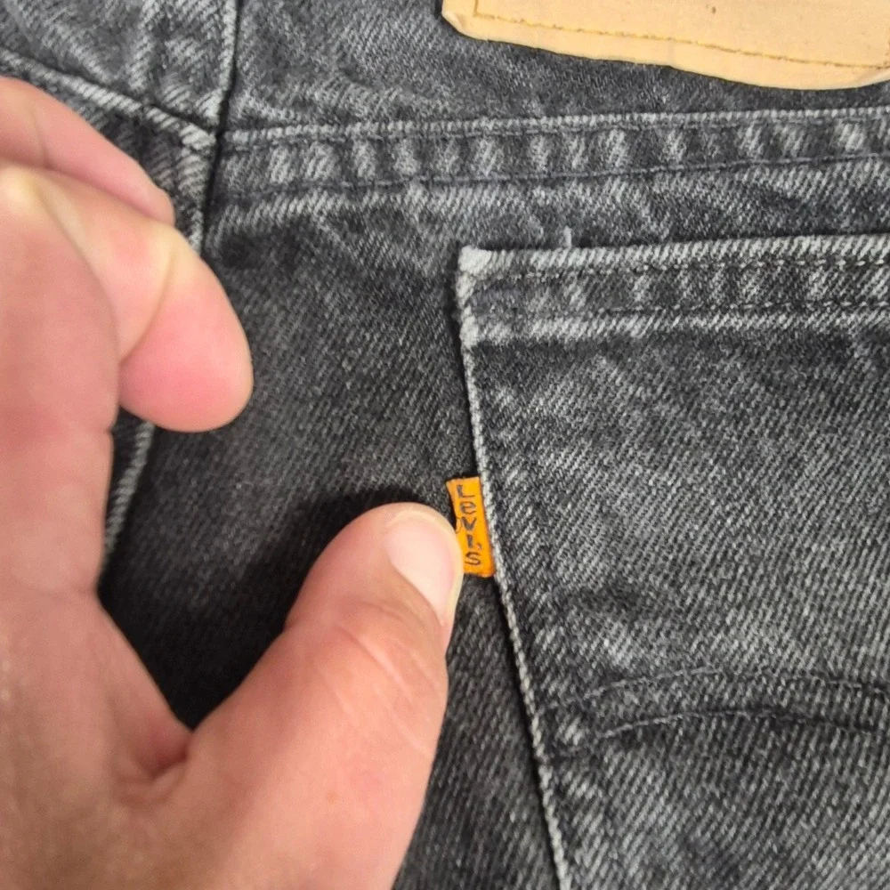 VTG Levi's 550 Denim Shorts Mens 38 Black Orange Tab Cut Off USA Made Distressed